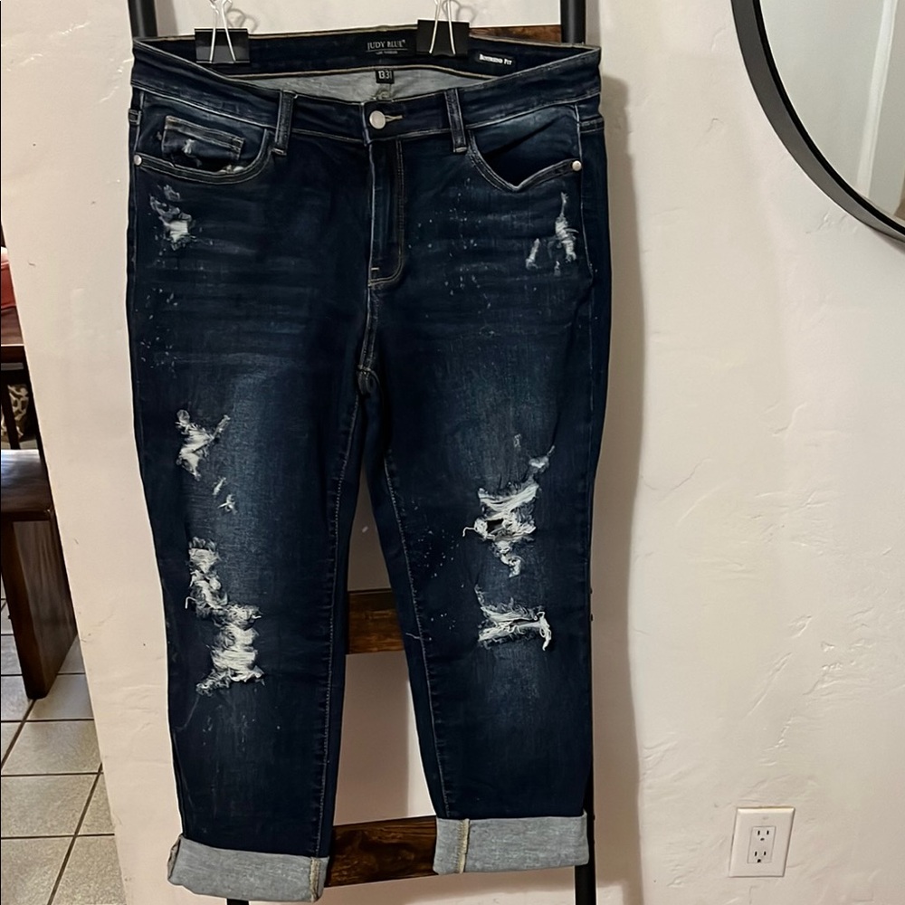 Judy Blue Boyfriend Blue Jeans Distressed Casual